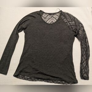 Zara Charcoal Long Sleeve Lace-Accent Top Size 28
